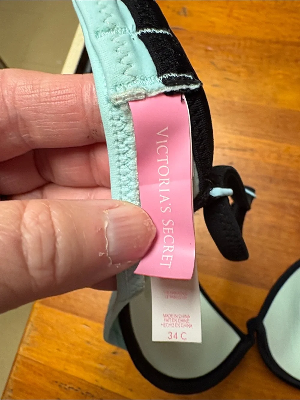 Victoria's Secret Light Aqua Bikini Top with Black Trim